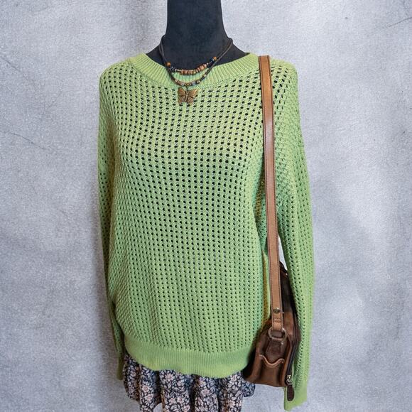 Mango Openwork Knit Green Loose Fit Sweater Small - Picture 5 of 11